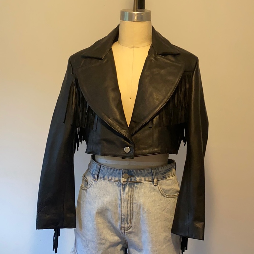 Understated Cropped Leather fringe jacket